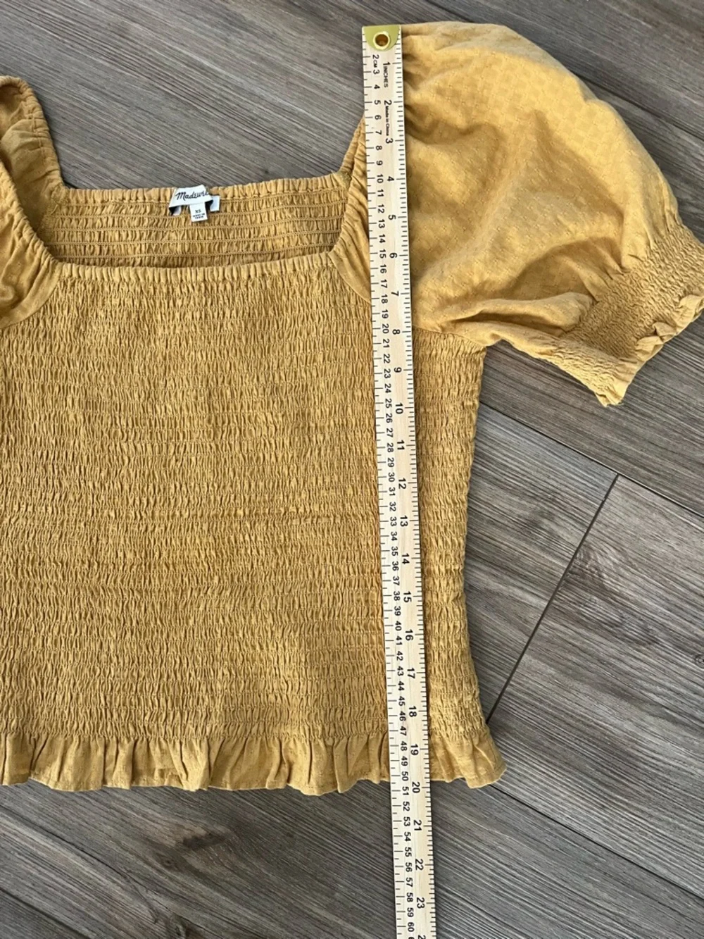 Madewell‎ Lucie Puff-Sleeve Smocked Bodice Top Earthen Gold Women's XS
